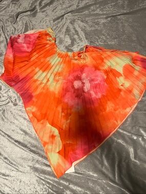 Women’s One-Shoulder Pleated Floral Top in Orange and Pink